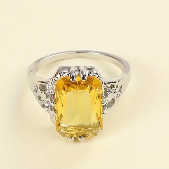 Yellow Fashion Inlaid CZ Cocktail Ring - Picture 2 of 6